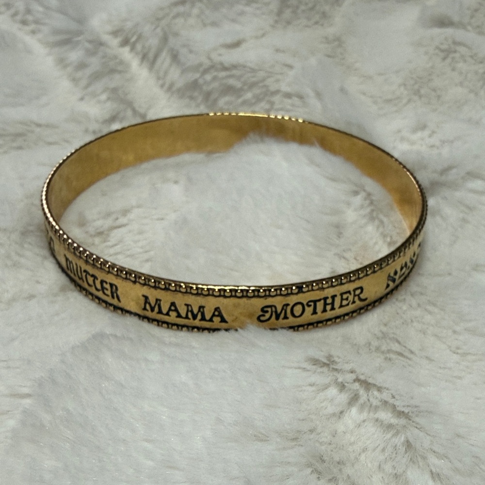 Vintage Gold Tone Bangle Bracelet Inscribed with Mother in Different Languages